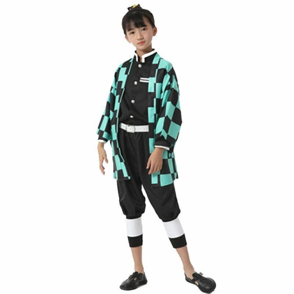 Demon Slayer Cosplay Kostume Børn Piger Drenge Anime Kimono Outfit I Tanjirou 9-10 år = EU 134-140
