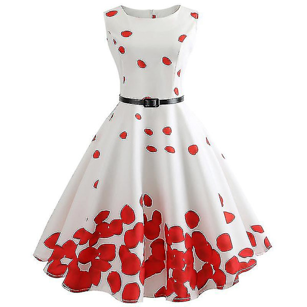 Naisten Pinup Vintage 50-luvun 60-luvun Rockabilly Ruusunkukkapainatus Prom Swing -mekko Midi-mekot-c XL