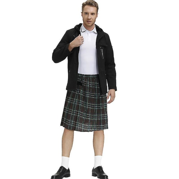 Irish Pläd Green Kilt - Scottish St Patrick's Green Plisserad kostym Tartan Kjol Kilts Kläder för män och kvinnor brown XL