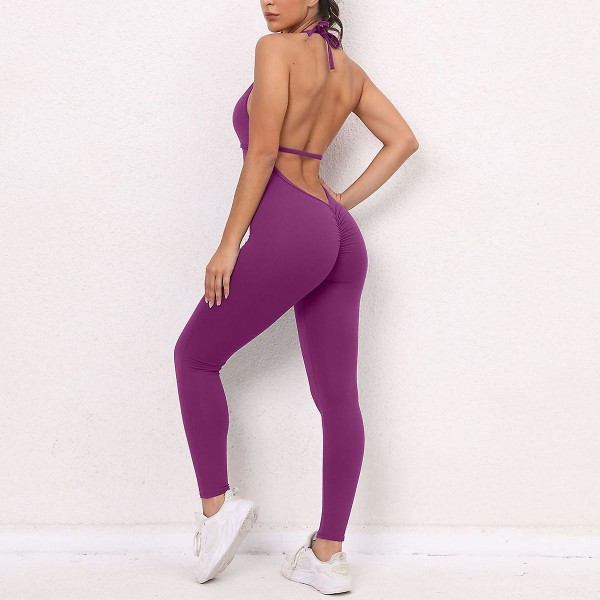 Jumpsuit för kvinnor Onesie Träningsset Bodysuit Yoga Fitness Gym Träning Mage Kontroll Rumpan lyft Andas Sport Aktivt kläder Purple L