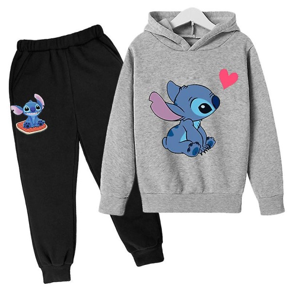 Lilo Stitch Treningsdress 2stk Hettegenser Hoodie Bukser Antrekk Sett Sportstøy For Barn Grey 160cm