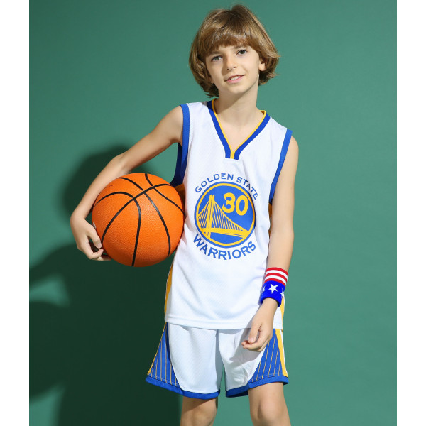 Stephen Curry nr. 30 Baskettrøye Set Warriors Uniform for barn tenåringer I White L (140-150CM)