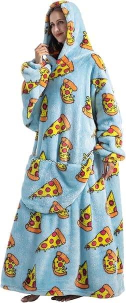 Ekstra Lang Oversized Teppegenser, Voksen Dame Snuggle Fleece Bærbart Teppe, Fluffy Kjempe Hettegenser for Tenåringer