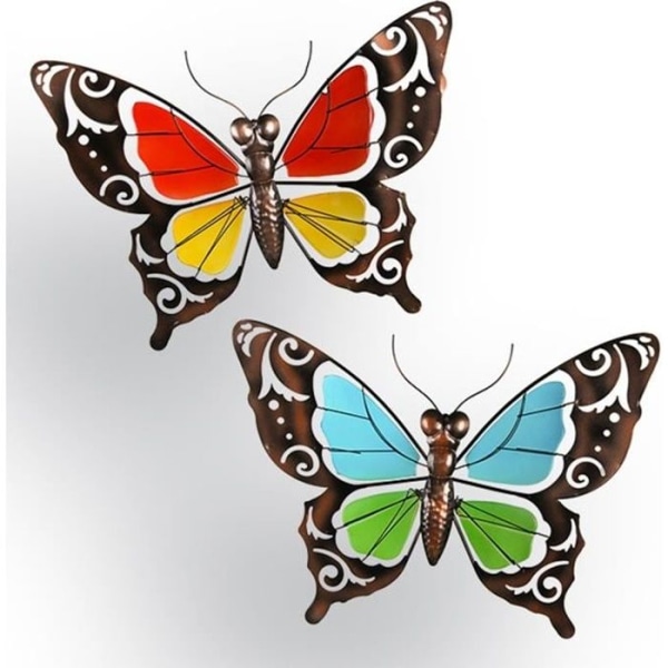 Metall och glas fjärilsdekorationer - set med 2 flerfärgade