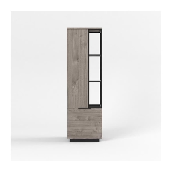 Bokhylla med 2-dörrars Snapp vitrinskåp - Fransk tillverkning - CaliCosy Light Wood