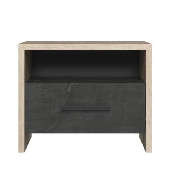 Sängbord 1 låda och 1 nisch L49,6 cm - Ek och svart dekor - 49,6 cm