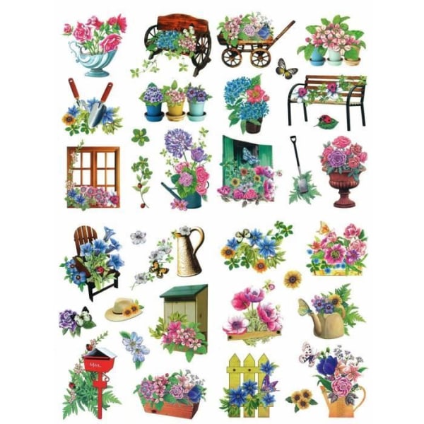 Elektrostatisk blomsterdekorationstavla - Set med 4 flerfärgade