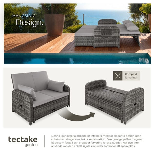 tectake Loungesoffa Kreta i konstrotting, inklusive skyddsöverdrag grå