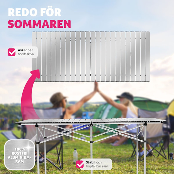 tectake Campingbord i aluminium, hopfällbart 140 x 70 x 70cm grå