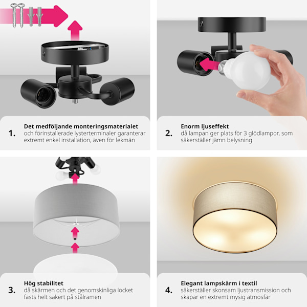 tectake Taklampa Circum, plafond i linne grå