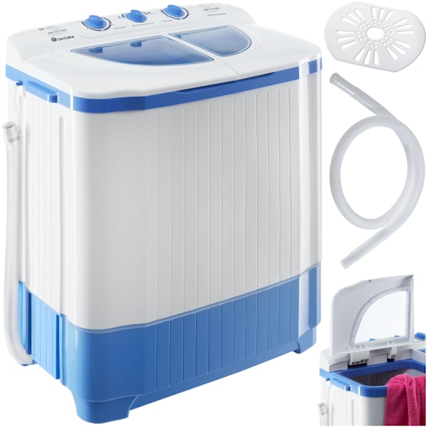 tectake Liten tvättmaskin 4,5 kg med centrifug Blå, Vit