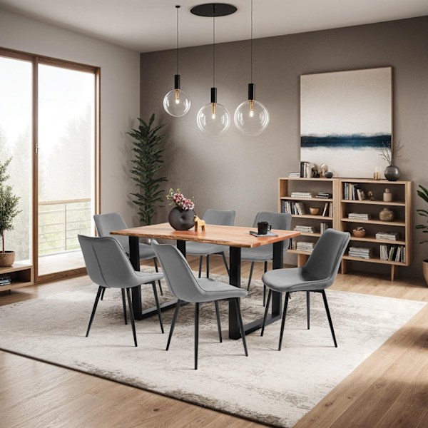 tectake Set med stolar i sammetslook Monroe -  Uppsättning om 8 grå