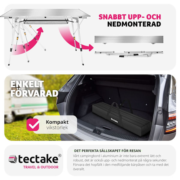 tectake Campingbord i aluminium, höj- och sänkbart, hopfällbart Silver