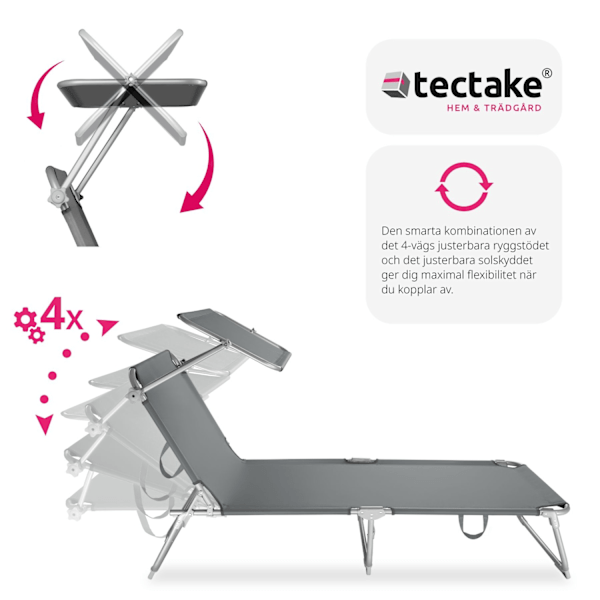 tectake Solsäng med soltak grå