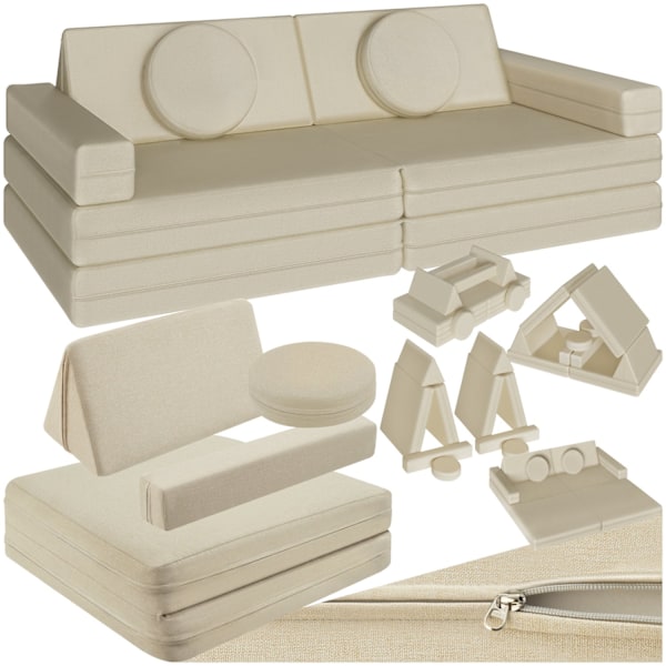 tectake Leksoffa Lilly, 8-delad, med sovfunktion - 160 cm Beige