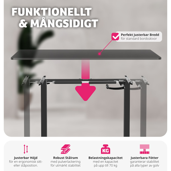 tectake Höj-och sänkbart bordsstativ Idun, med handvev Svart