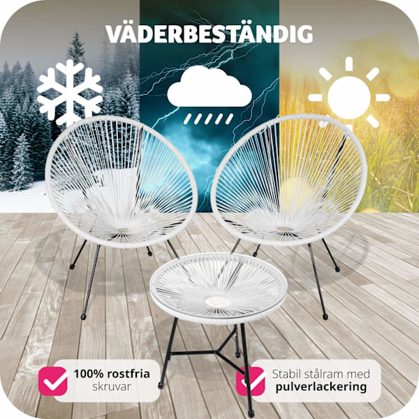 tectake 2-set Loungestol Santana med bord Vit