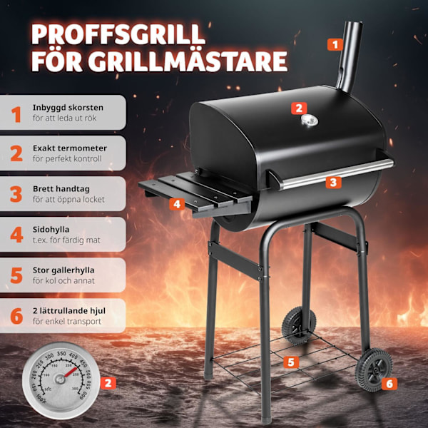 tectake BBQ träkolsgrill av pulverlackerad metall Svart