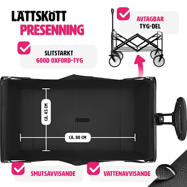 tectake Hopfällbar skrinda Leon med bromsar, lastkapacitet 80kg Svart