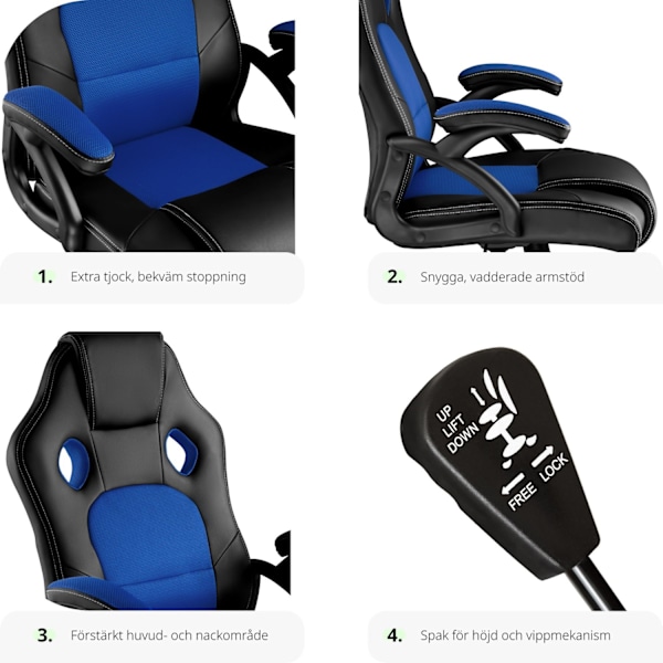 tectake Gamingstol Tyson Blå