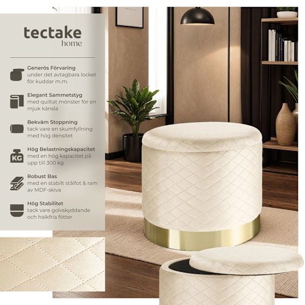 tectake Sittpuff med förvaringsutrymme Coco Grädde