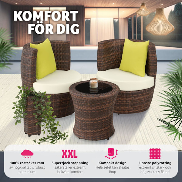 tectake Loungeset i konstrotting Nice 2+1+1 Brun