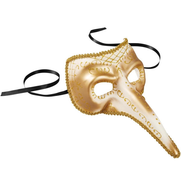 tectake Venetiansk mask med lång näsa och utsmyckningar Guld