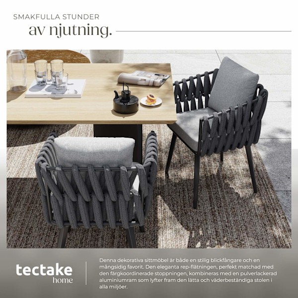 tectake 2 set stolar Lugano i repdesign med aluminiumram Grafitgrå