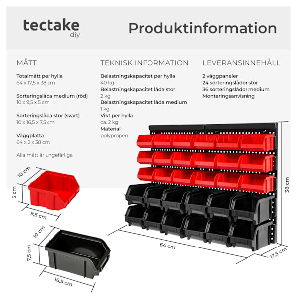 tectake 2-set Sortimentlåda med 30 fack Svart