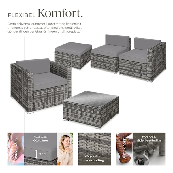 tectake Loungeset Milano i konstrotting grå
