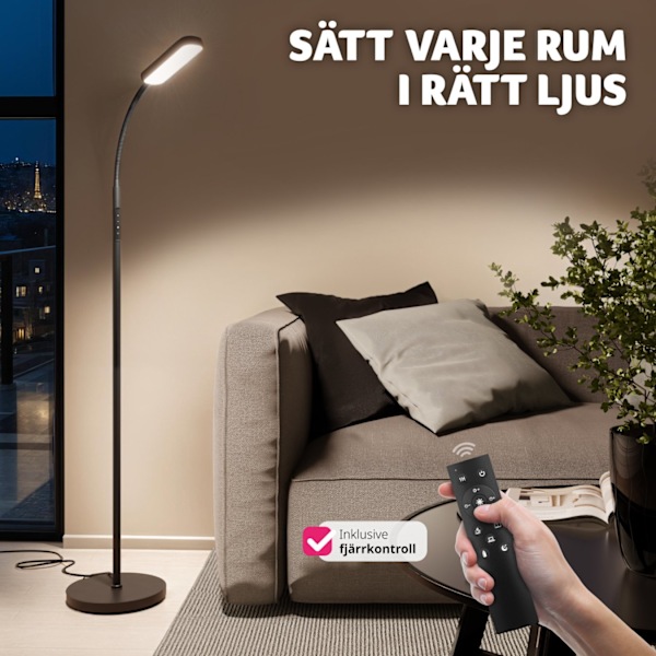 tectake Golvlampa Prisma LED, 5 ljuslägen, 12 W, dimbar Svart