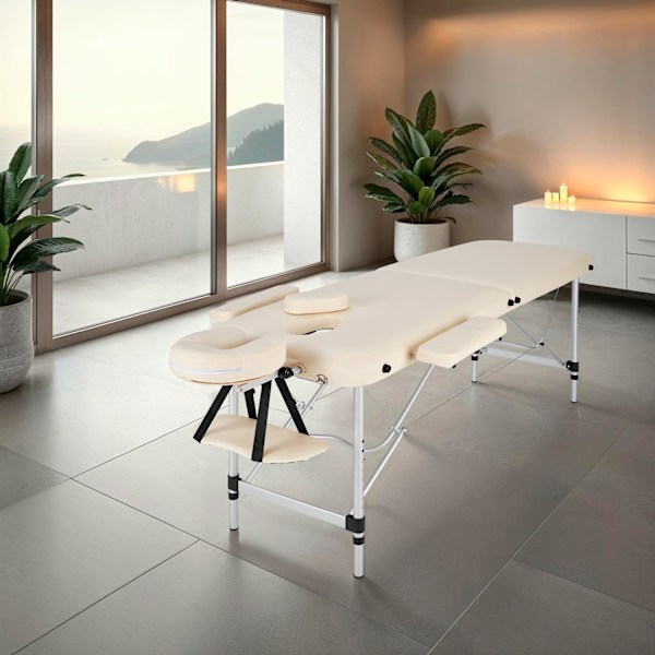 tectake Set 2-zons Massagebänk med aluminiumram inklusive massagerullar Beige