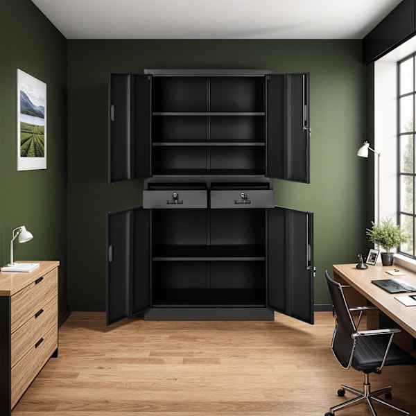 tectake Arkivskåp Cosmo med 2 dörrar 40x80x180 cm, låsbar Svart