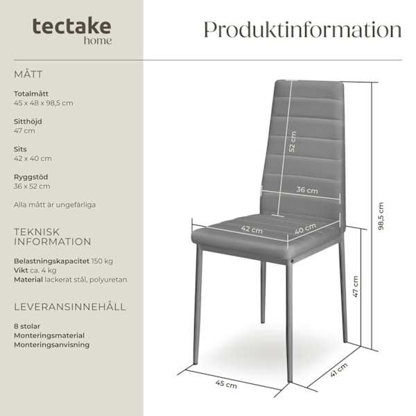 tectake Matstolar konstläder -  Uppsättning om 8 grå