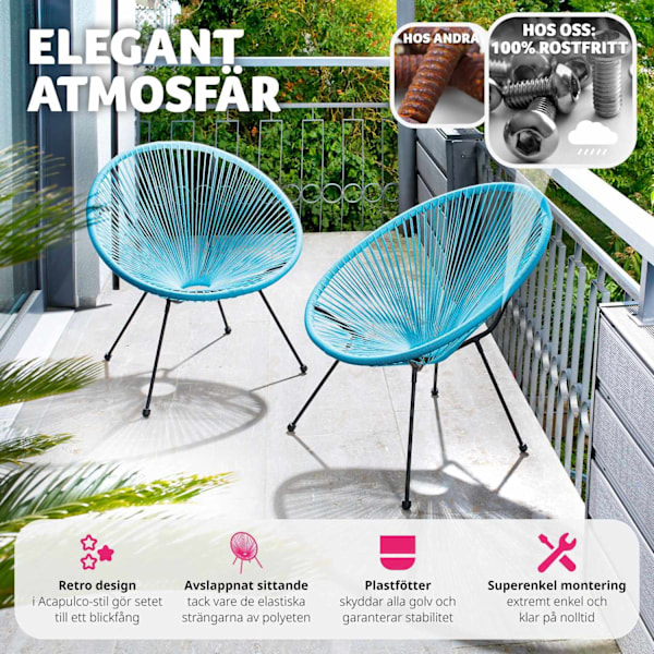 tectake 2 trädgårdsstolar Santana Retro i Acapulco-stil Blå
