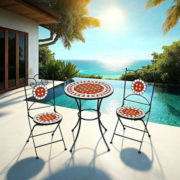 tectake Caféset Mosaik 2 stolar + bord, 60 cm diameter Brun