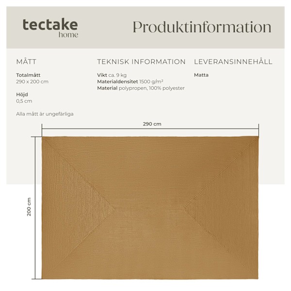tectake Flätad jutematta Raya, för in- och utomhusbruk - 200 x 290 cm Brun