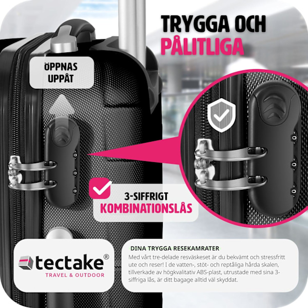 tectake Resväskor 3 stycken set i hardcase, Hårda resväskor Svart