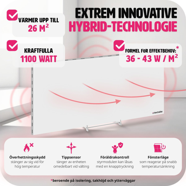 tectake Hybrid-infravärmare med termostat och tippskydd - 1100 W Vit
