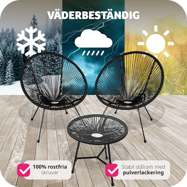 tectake 2-set Loungestol Santana med bord Svart