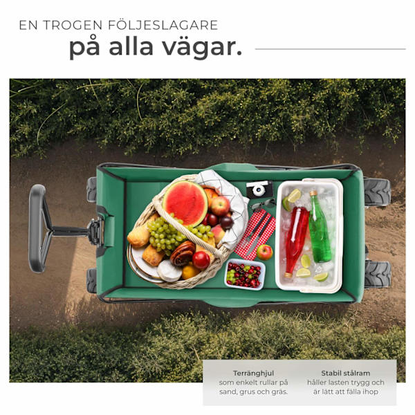 tectake Hopfällbar skrinda med breda däck, lastvagn med kapacitet 80kg Grön