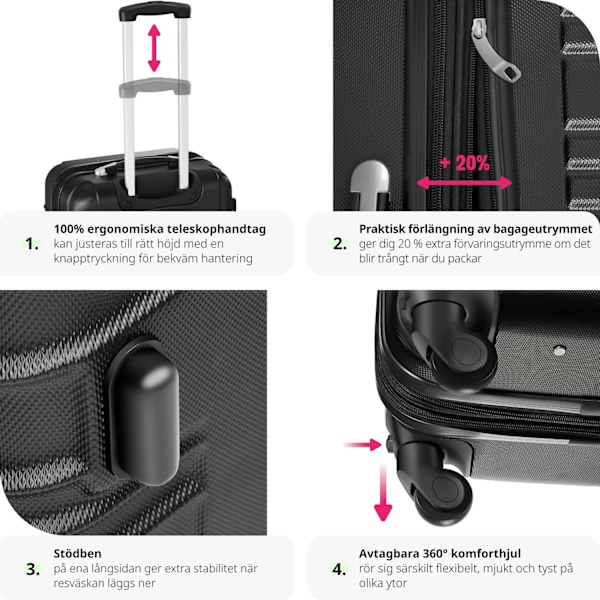 tectake Resväskeset 4 stycken med hårt skal Svart