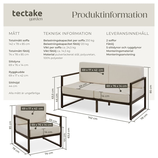 tectake Loungeset Comosa för 5 personer Beige