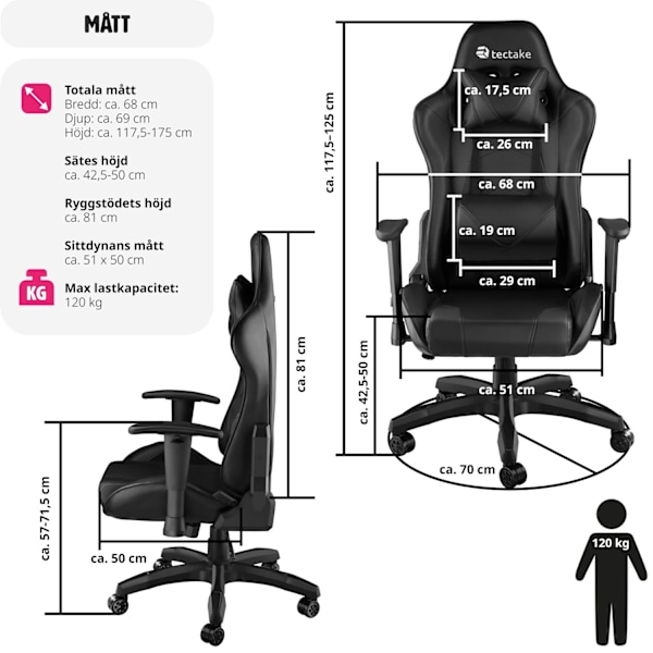 tectake Premium Gamingstol Twink Svart