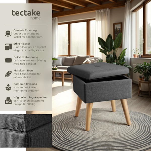 tectake Sittpuff med förvaringsutrymme Elva Mörkgrå