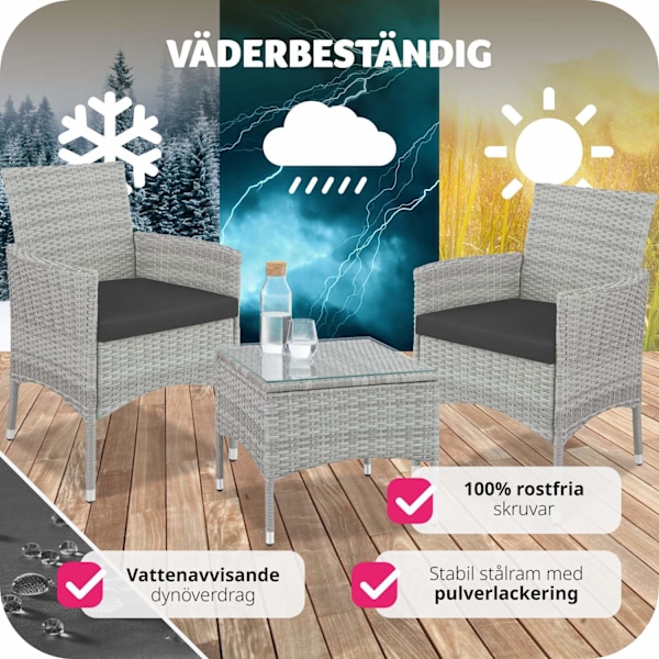tectake Loungeset Luzern i konstrotting 2+1 inkl överdrag i 2 färger Ljusgrå