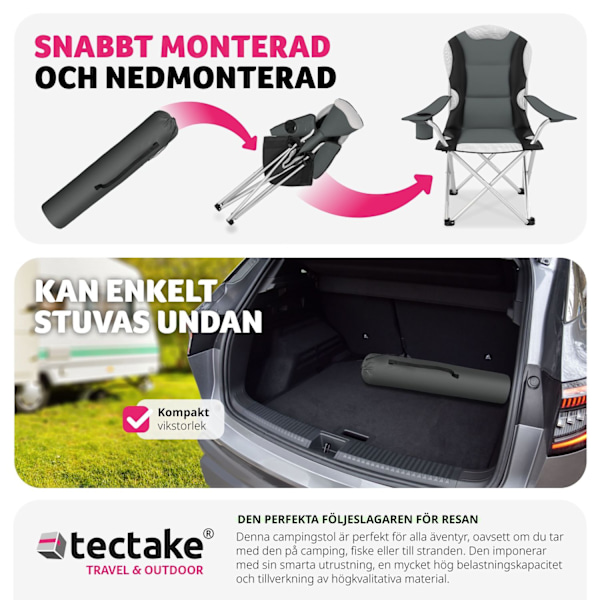 tectake Campingstol med stoppad dyna, hopfällbar -  per styck grå