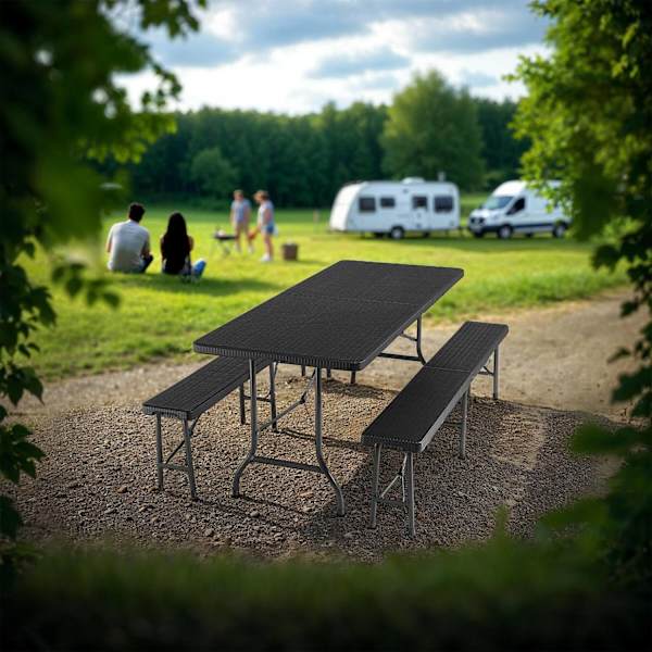 tectake Hopfällbar Campingbordsgrupp Vani i konstrotting Svart