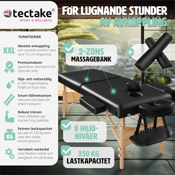 tectake Set 2-zons massagebänk inklusive massagerullar och bärväska Svart