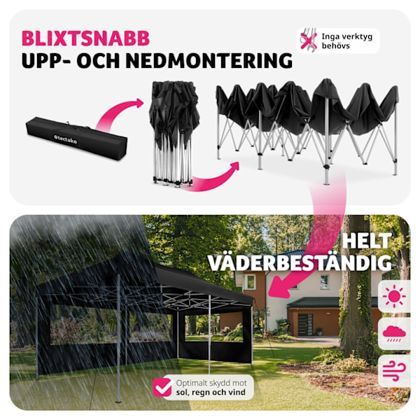 tectake Hopfällbart partytält Viola 3x6 m med 2 sidodelar Svart
